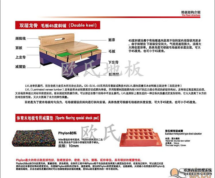 雙層龍骨45度斜鋪結(jié)構(gòu)運(yùn)動木地板